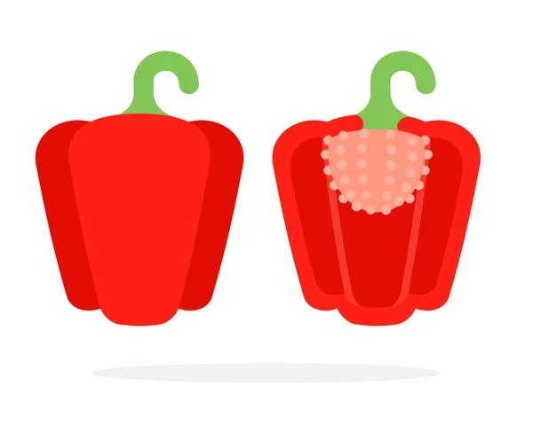 Paprika rouge entier avec tige et paprika dans une section plate isolée — Image vectorielle