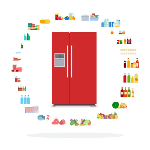 Products around the refrigerator flat isolated — Stock Vector