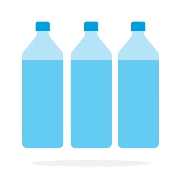 Drei Flaschen Wasser flach isoliert — Stockvektor