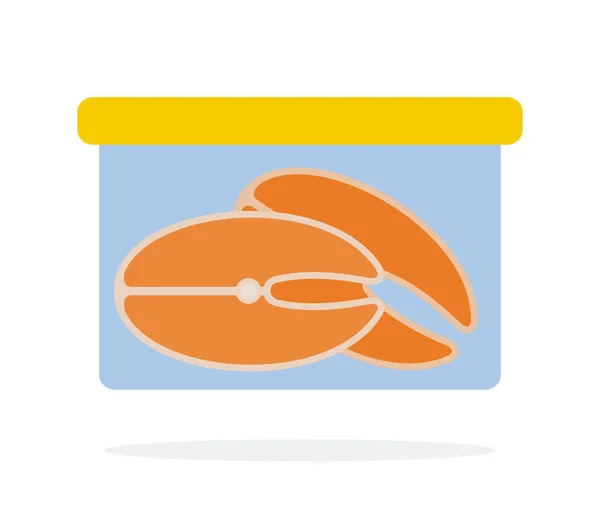 Fatias de salmão em um recipiente de plástico plano isolado — Vetor de Stock