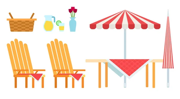 Picnic muebles conjunto vector icono plano aislado — Archivo Imágenes Vectoriales