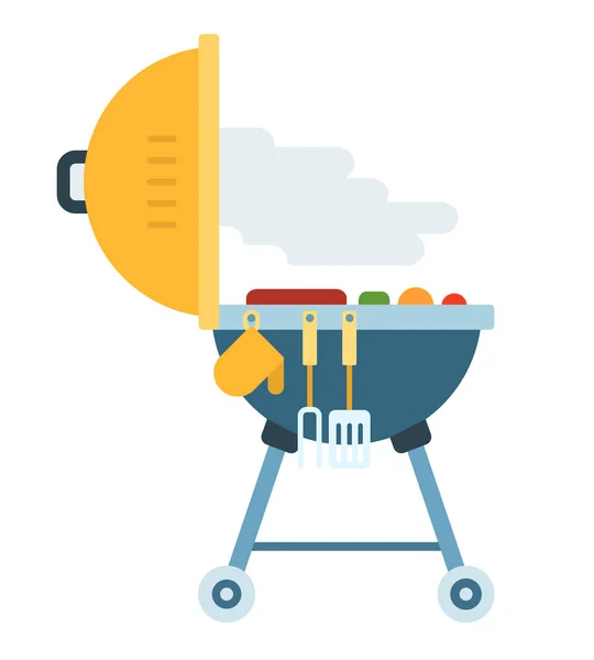 Barbecue de jardin avec icône vectorielle alimentaire et électroménager plat isolé — Image vectorielle