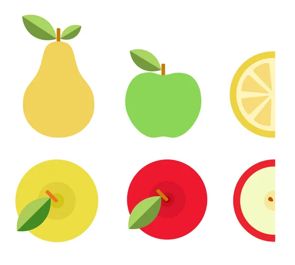 Kolorowe owoce i ich kawałki wektor ikona płaska izolowane — Wektor stockowy