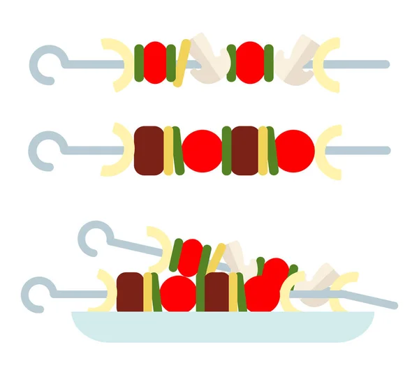 Kebab de viande et légumes icône vectorielle plat isolé — Image vectorielle