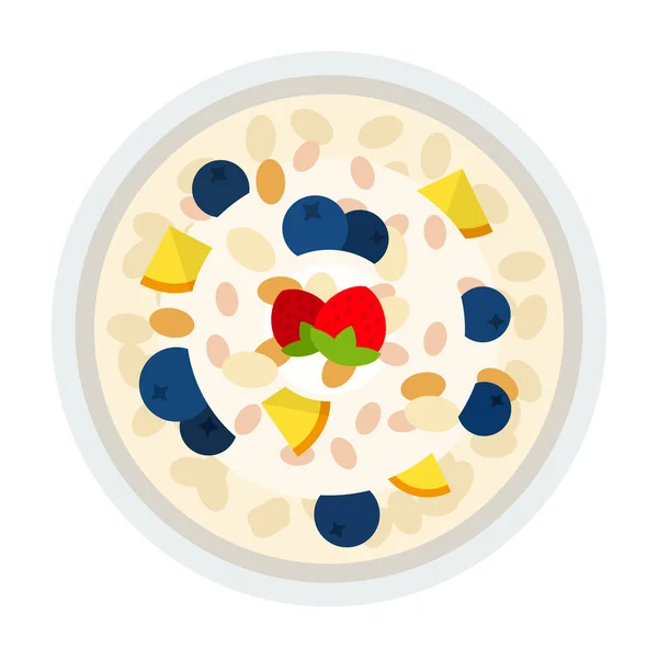 Bowl of oatmeal with berries vector icon flat isolated — ストックベクタ