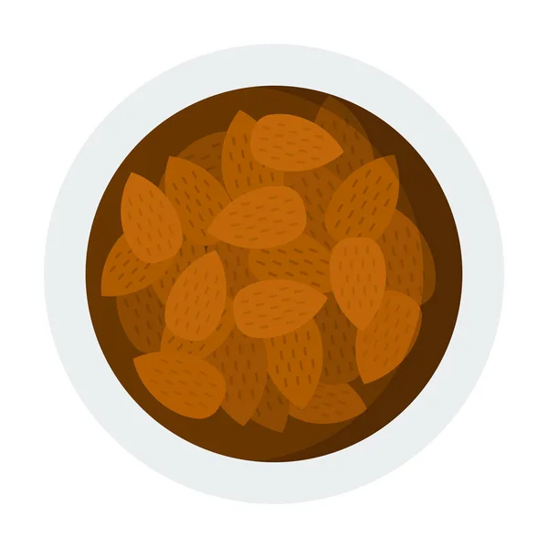 Pile d'amandes dans le bol icône vectorielle plat isolé — Image vectorielle