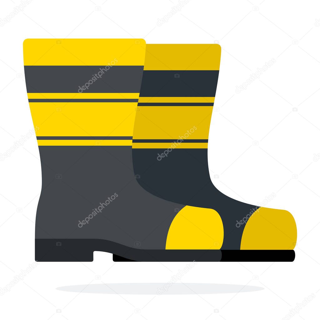 Rubber boots for firefighters flat isolated vector