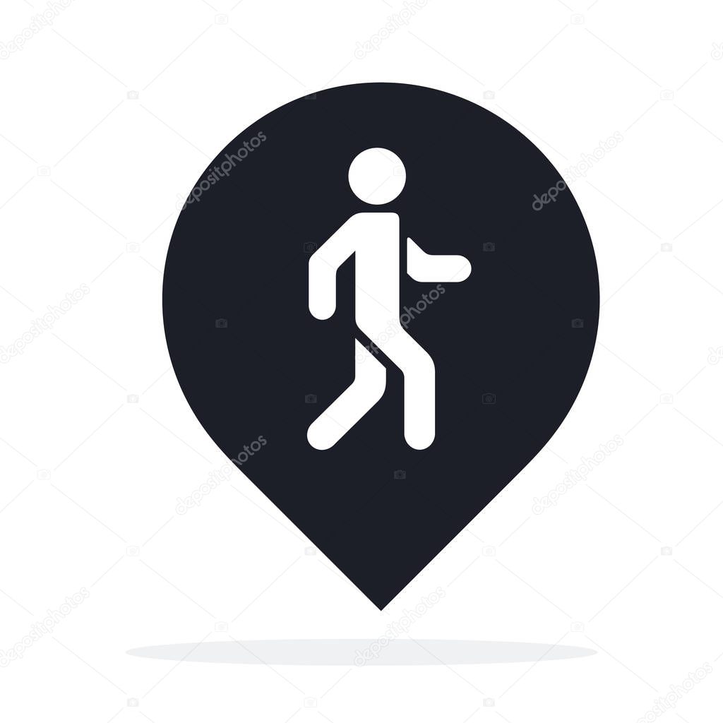Location pin with Pedestrian icon flat isolated