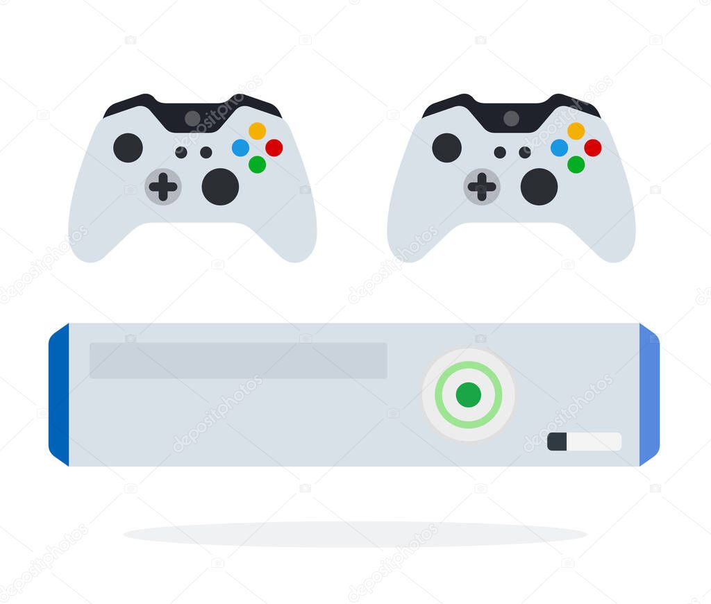 Game console with controllers vector icon flat isolated