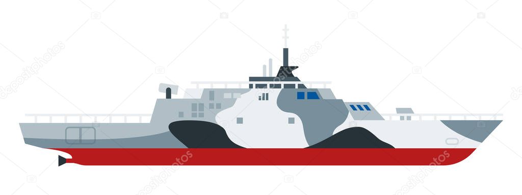 Helicopter landing ship vector flat icon