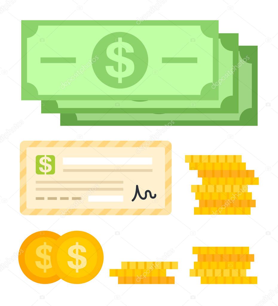 Set of Unit of money flat icon vector isolated