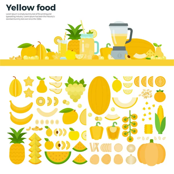 Gelbe gesunde Lebensmittel auf dem Tisch — Stockvektor