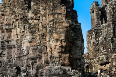 Antik taş yüzleri Bayon Tapınağı, dünya mirası Angkor, Kamboçya