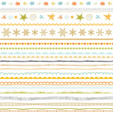 Mevsimlik süsler. Doodle desenleri. Dekoratif tasarım öğeleri. Kenarlıkları, bölücüler, desenleri ayarlayın. Elle çizilmiş fırça darbeleri, satır koleksiyonu. 