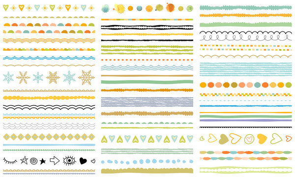 Векторные бесшовные границы, наборы кистей. Черви, витрины, набор цветочных символов. Абстрактные каракули ручной работы узоры, орнаменты, элементы декоративного дизайна
.