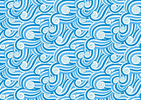 Meereswellen Nahtloses Muster Abstrakte Skurrile Doodle Welligen Hintergrund Nautische Tiefblaue — Stockvektor