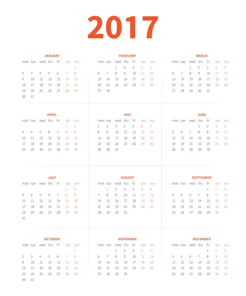 Kalendervektor 2017 — Stockvektor