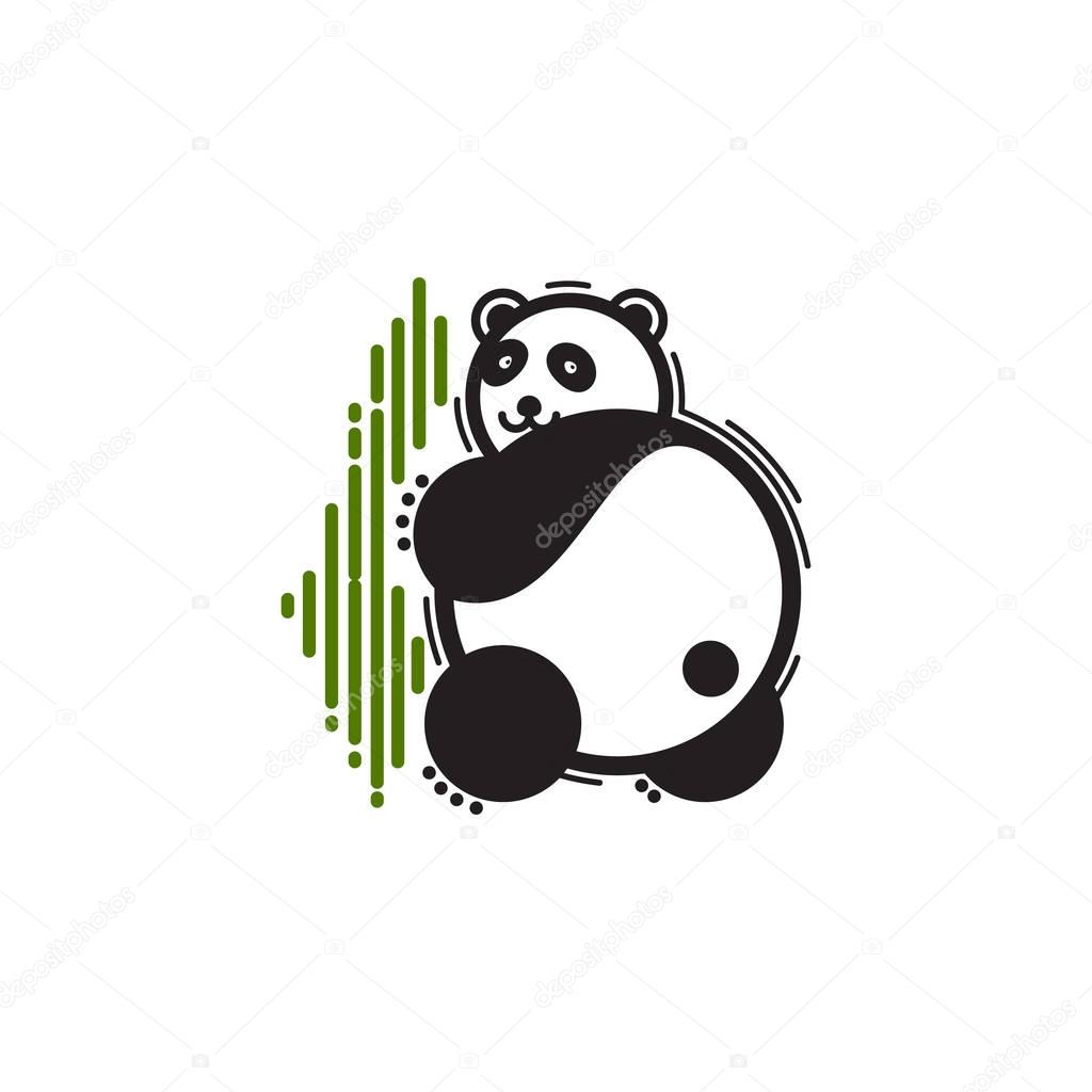 Logo panda in the bamboo. Vector image.