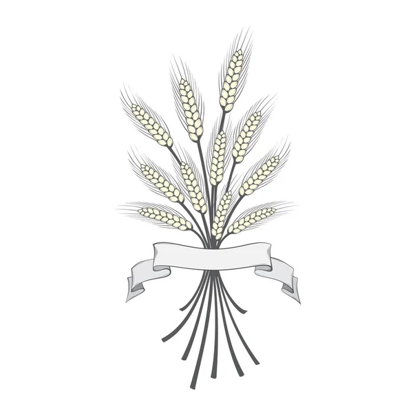 Un ramo de espigas de trigo y una cinta . — Vector de stock