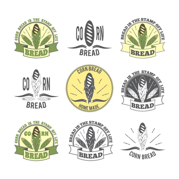 Mısır ekmeği konulu logolar kümesi. — Stok Vektör