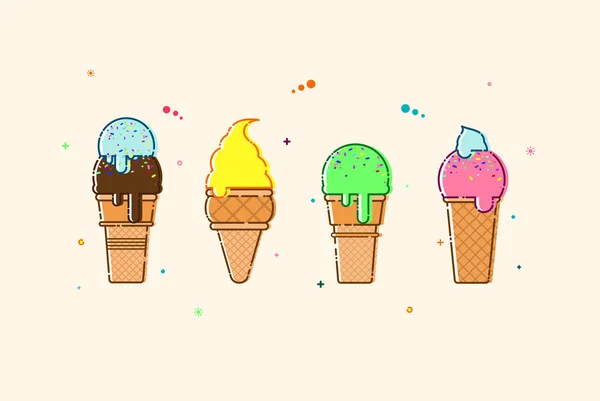 Vector platte ijs. Koude heerlijke zomer dessert instellen. Zoete dessert illustratie. — Stockvector