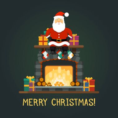 Noel Baba şömine. Neşeli Noel ev iç ile