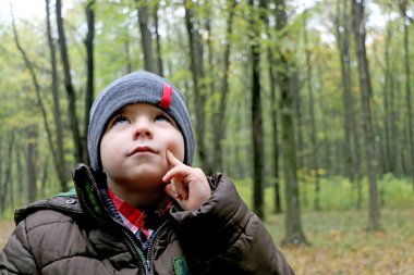 Küçük yakışıklı ciddi yakışıklı bir kap içinde arka plan ve ciddi ciddi düşünüyorum görünüyor