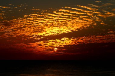 kış, bulutlu gökyüzü, bulutlar deniz güneş ray günbatımı