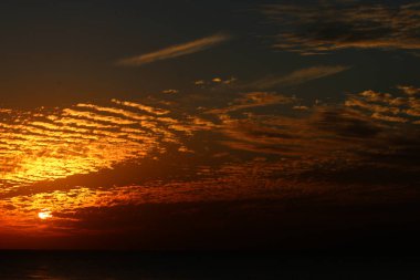 kış, bulutlu gökyüzü, bulutlar deniz güneş ray günbatımı