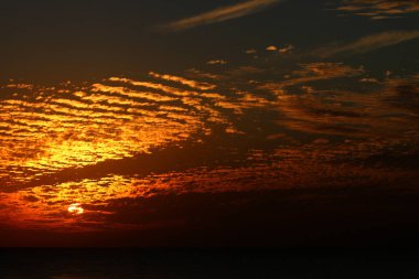 kış, bulutlu gökyüzü, bulutlar deniz güneş ray günbatımı