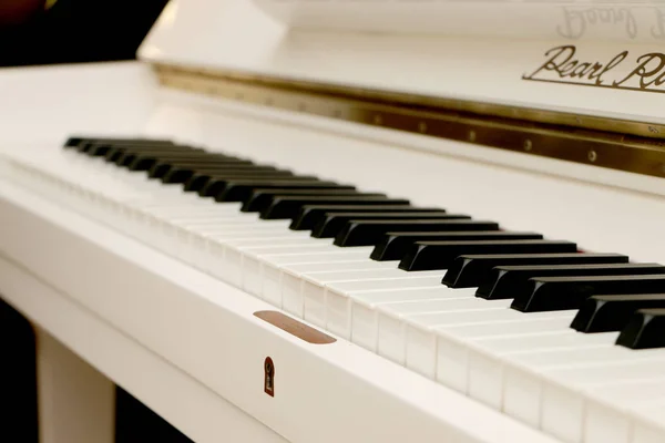 Close up piano, white and black keyboard