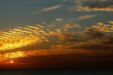 kış, bulutlu gökyüzü, bulutlar deniz güneş ray günbatımı