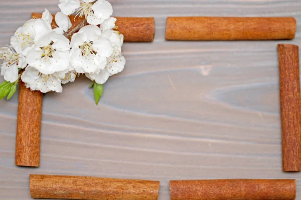 Primavera flor blanca en el marco sobre un fondo de madera —  Fotos de Stock