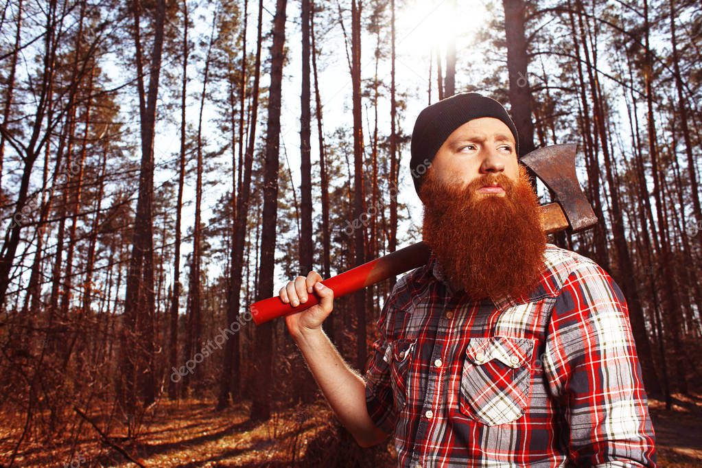 Woodcutter work in the forest — Stock Photo © Roccovich 152969976