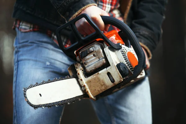 Ormandaki chainsaw ile Logger çalışma