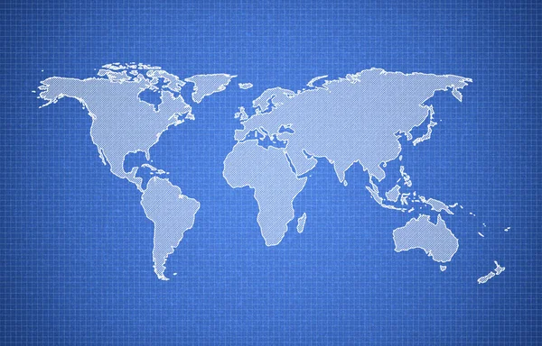 Mapa del mundo, mapa del mundo digital, efecto de impresión azul — Foto de Stock