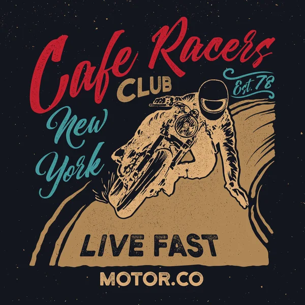 New york café racers club. Motorfiets café racer poster. — Stockvector