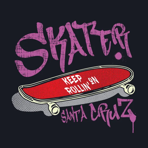 Skateboard with graffiti style sign Skater. Stock Vector