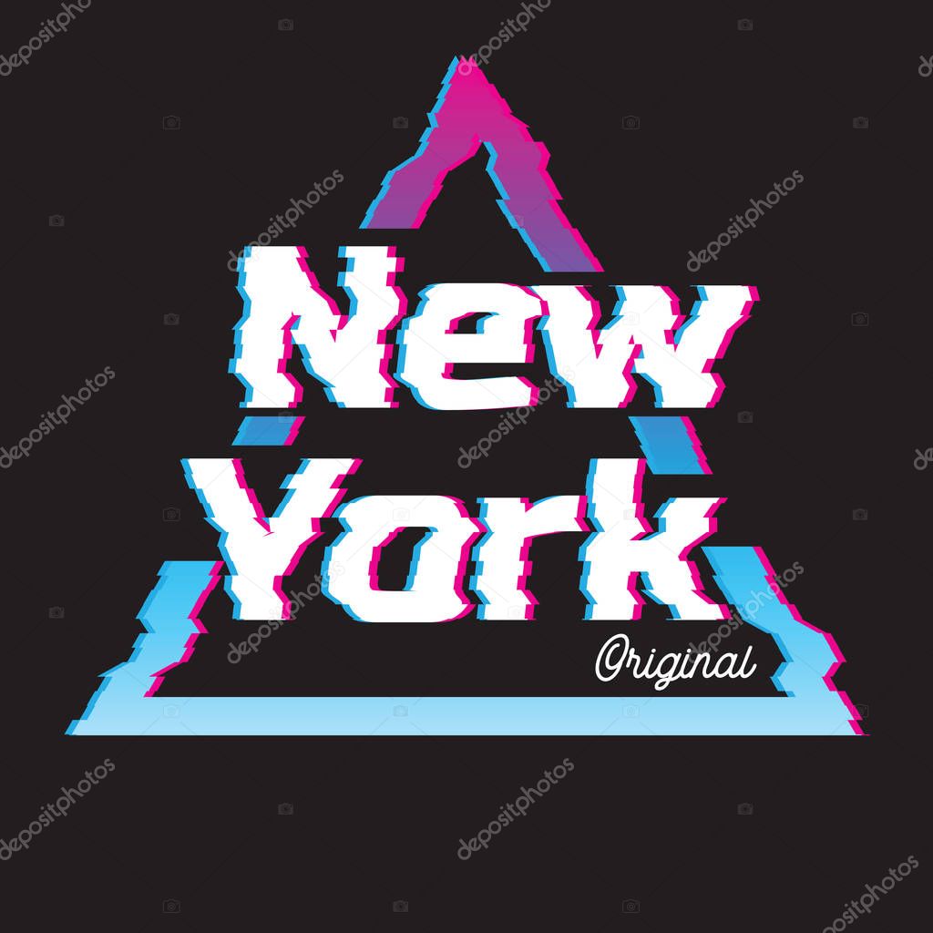 New York city glitch effect retro illustration, skyline city. Vector design for t shirt printing and embroidery.