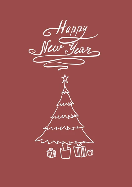                         Yılbaşı kartında Noel ağacı var.