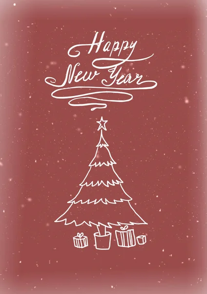                         Yılbaşı kartında Noel ağacı var.