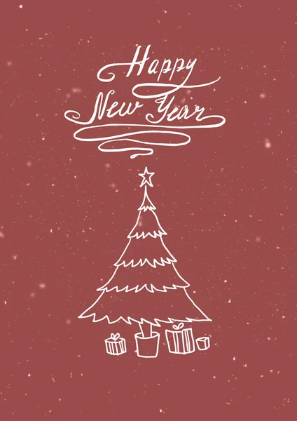                         Yılbaşı kartında Noel ağacı var.