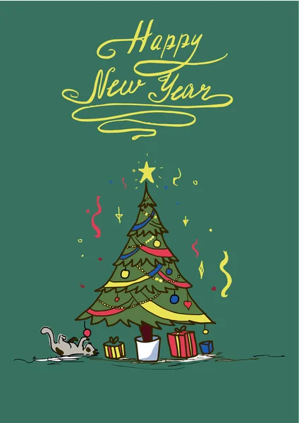                         Yılbaşı kartında Noel ağacı var.