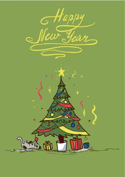                        Yılbaşı kartında Noel ağacı var.