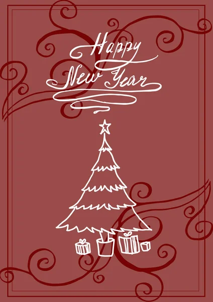                         Yılbaşı kartında Noel ağacı var.
