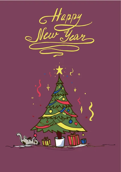                         Yılbaşı kartında Noel ağacı var.