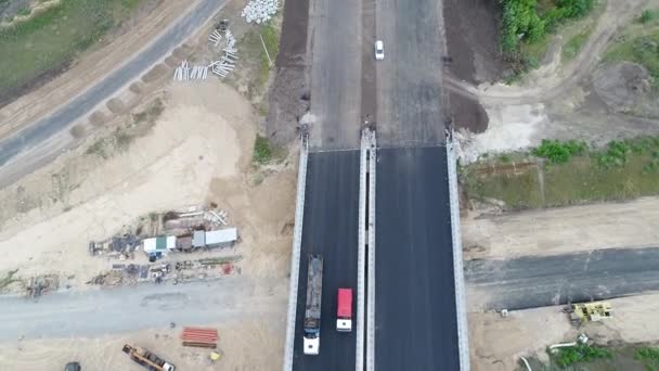 Road Construction Machinery Aerial Top Vew Fly Sky Flying Footage — 비디오