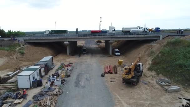 Road Construction Machinery Aerial Top Vew Fly Sky Flying Footage — 비디오