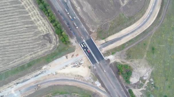 Straßenbaumaschinen Antenne Oben Vew Fliegen Himmel Fliegen Filmmaterial Arbeit Von — Stockvideo