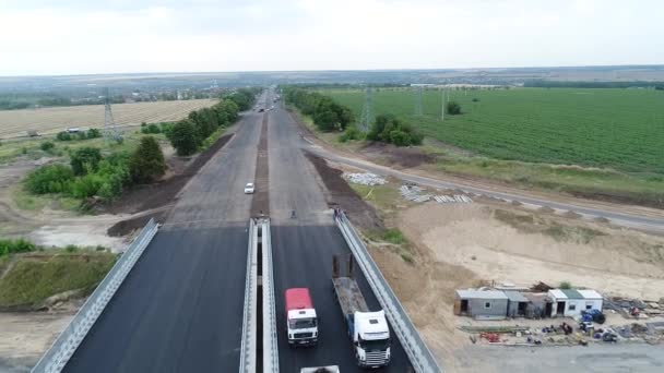 Road Construction Machinery Aerial Top Vew Fly Sky Flying Footage — 비디오